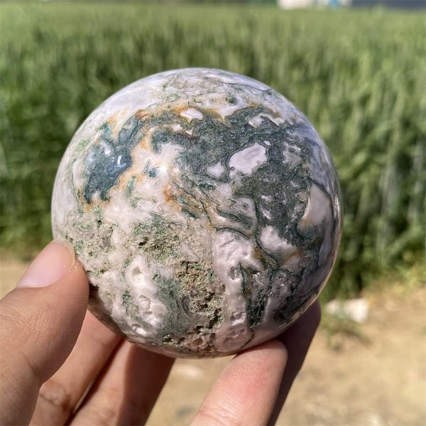 0.95 lb Natural Moss Agate Crystal Sphere